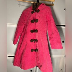 Gymboree Overcoat Girl's 5 Pink Hooded Toggle Closure Corduroy Faux Fur Cotton
